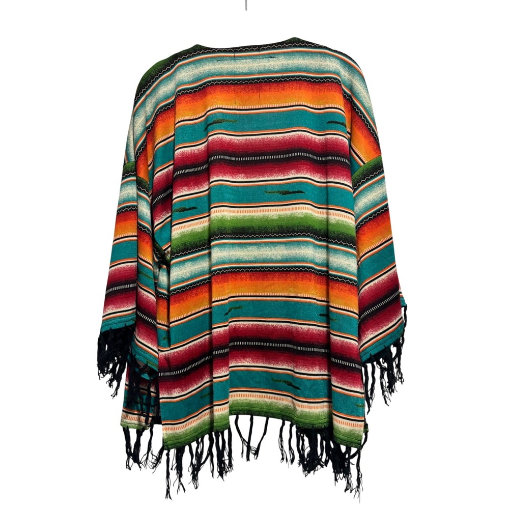 Double D Ranch Women Serape Stripe Fringe Open Front Kimono Cardigan Small Multi - Picture 2 of 6